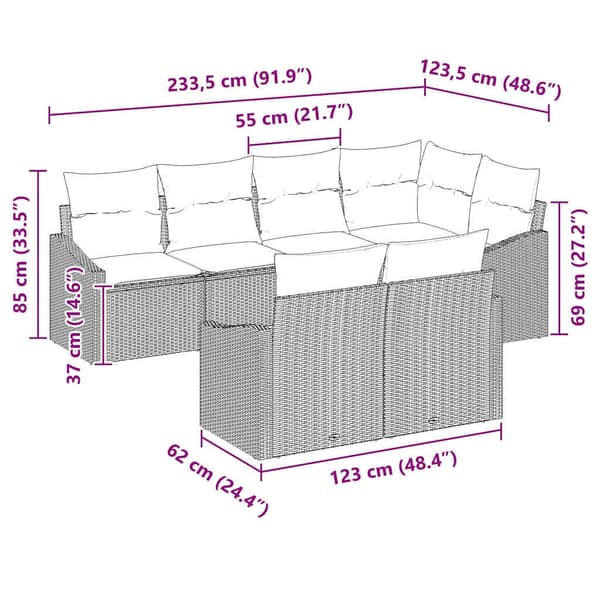 vidaXL Soffset med kudde 7 pcs Ljusgrå konstrotting Ljusgrå