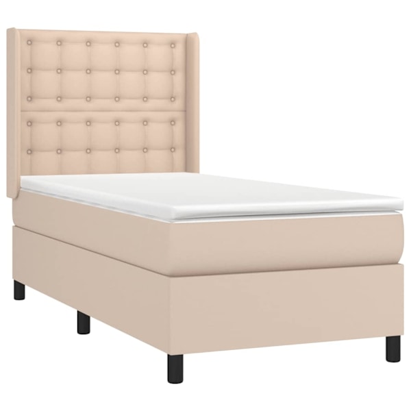 vidaXL Ramsäng med bäddmadrass & LED cappuccino 100x200 cm konstläder Brun