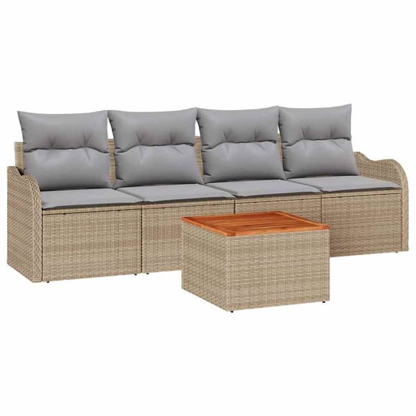 vidaXL Trädgårdsoffset 5 st Beige konstrotting Beige