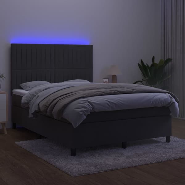 vidaXL Ramsäng med madrass & LED mörkgrå 140x190 cm sammet Grå