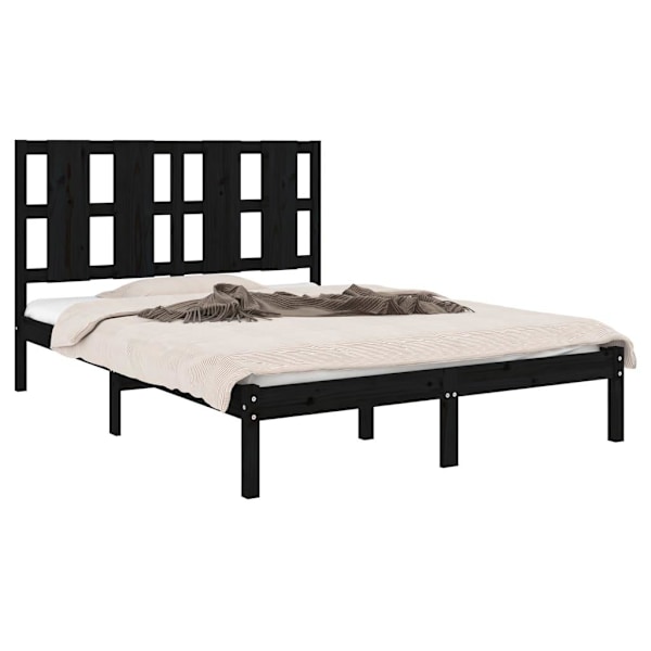 vidaXL Sängram svart massiv furu 140x200 cm Svart