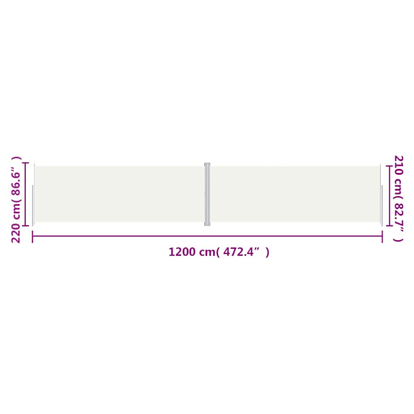 vidaXL Infällbar sidomarkis gräddvit 220x1200 cm Creme