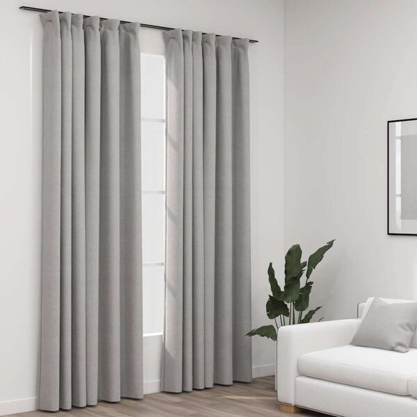 vidaXL Mörkläggningsgardiner med krokar linnelook 2 st grå 140x245 cm grå