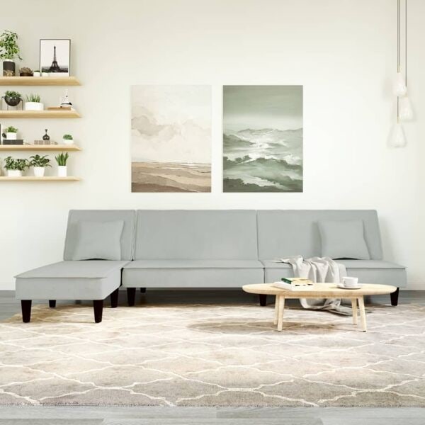 vidaXL L-formad bäddsoffa ljusgrå 255x140x70 cm sammet Grå