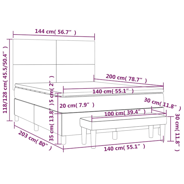 vidaXL Ramsäng med bäddmadrass cappuccino 140x200 cm konstläder Brun