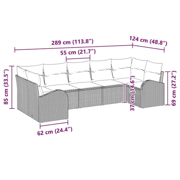 vidaXL Trädgårdsoffset med kudde 7 pcs Beige Poly Rattan Beige