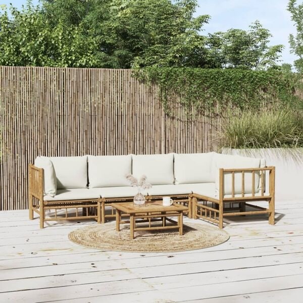 vidaXL Loungegrupp 6 delar gräddvita dynor bambu Brun