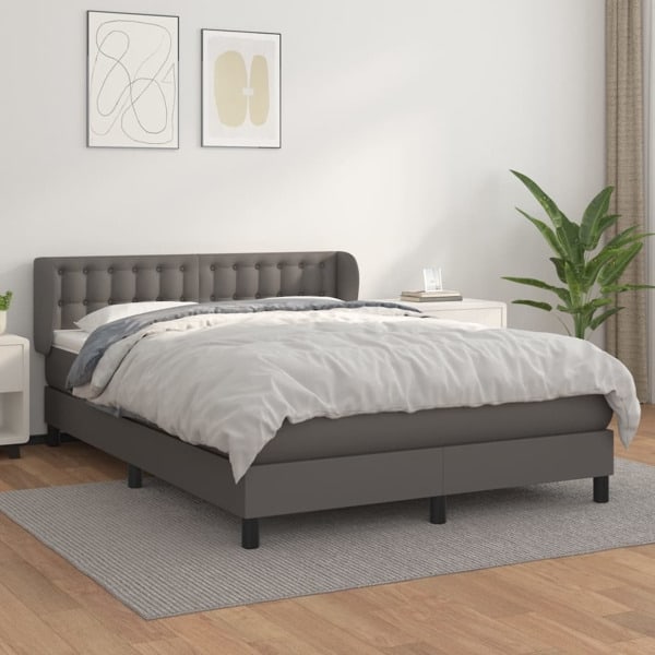 vidaXL Ramsäng med bäddmadrass grå 140x190 cm konstläder Grå