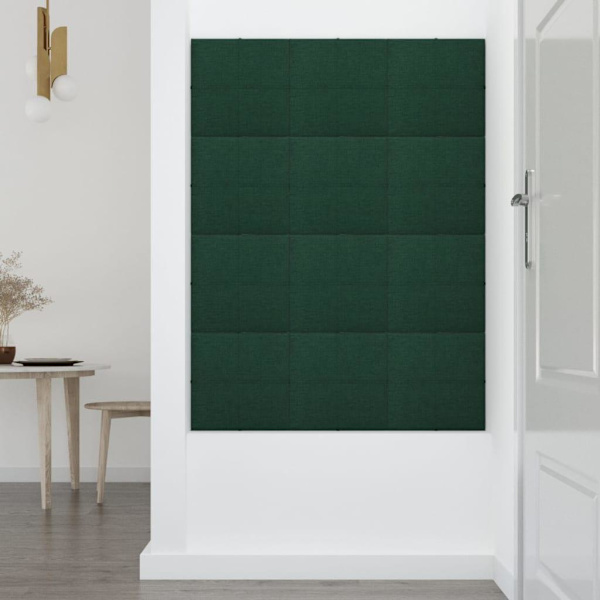 vidaXL Väggpaneler 12 st mörkgrön 30x30 cm tyg 1,08 m² Grön