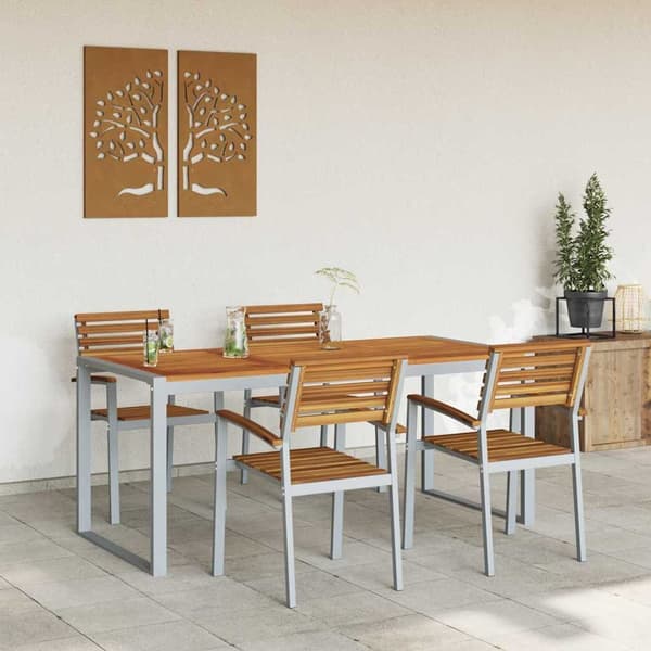 vidaXL Trädgårdsmöbelset 5 pcs Grå Massivt Akaciaträ Grå