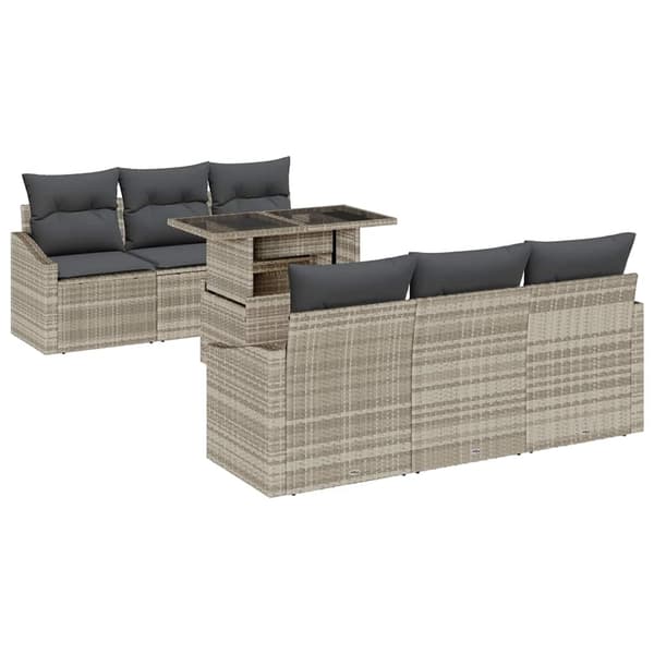 vidaXL Trädgårdsoffset med lagring 7 pcs Ljusgrå Poly rattan Brun