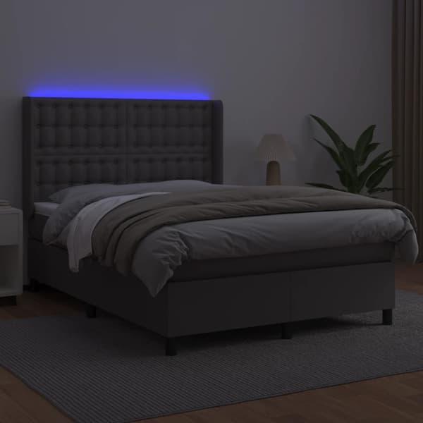 vidaXL Ramsäng med madrass & LED grå 140x200 cm konstläder Grå