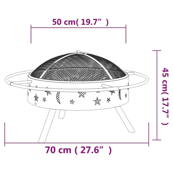 vidaXL Eldstad med eldgaffel 70 cm XXL stål Svart
