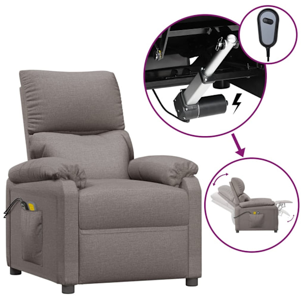 vidaXL Elektrisk massagefåtölj taupe tyg Taupe