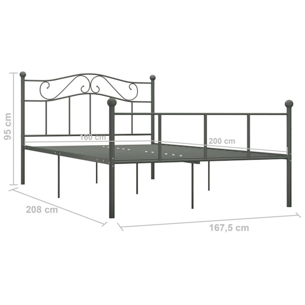vidaXL Sängram grå metall 160x200 cm grå