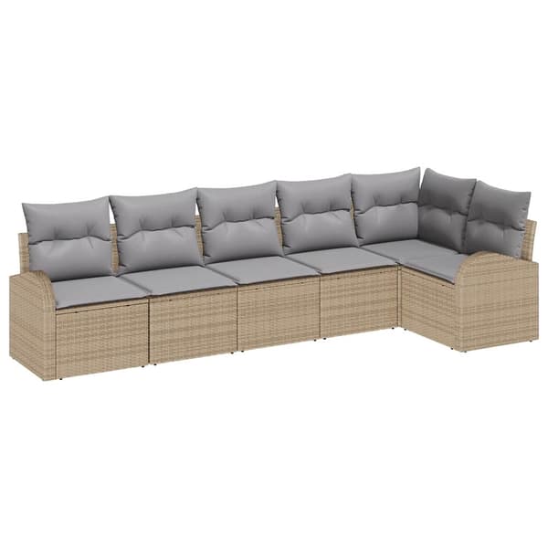 vidaXL Trädgårdsoffset med kudde 6 pcs Beige Poly rattan Beige