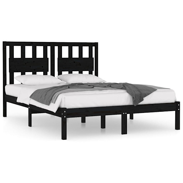 vidaXL Sängram svart massiv furu 120x190 cm Svart