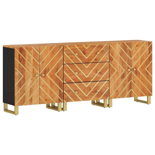 vidaXL Skänkar 3 st brun och svart 60x33,5x75 cm massivt mangoträ Brun