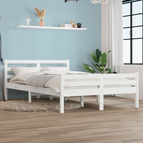 vidaXL Sängram vit massivt trä 160x200 cm Vit