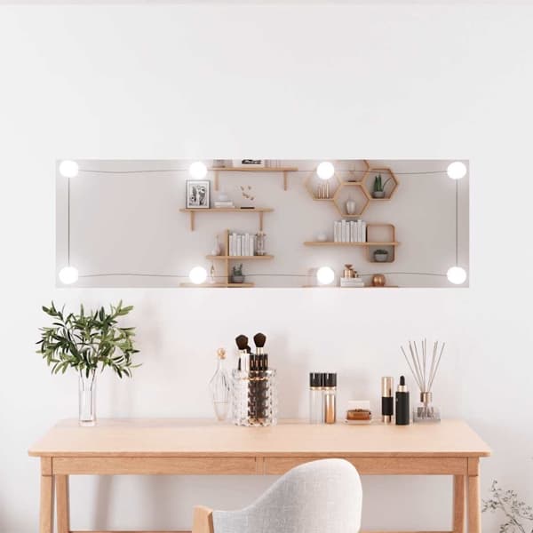 vidaXL Väggspegel med LED-belysning 30x100 cm glas rektangulär Silver