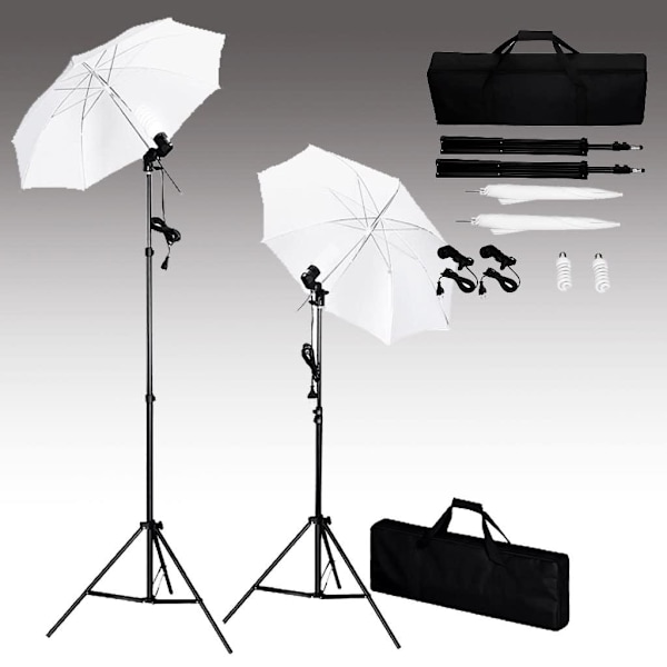 vidaXL Fotostudio med bakgrunder, lampor och paraplyer Vit