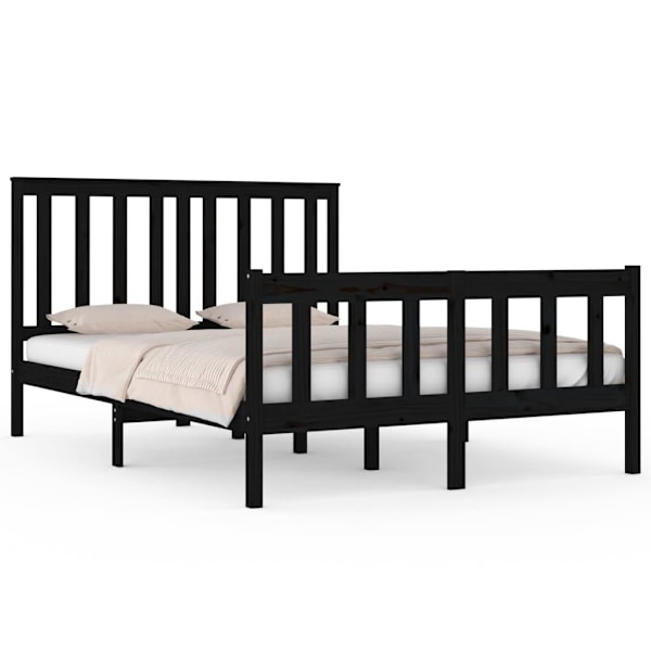 vidaXL Sängram svart massiv furu 120x190 cm Svart