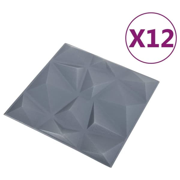 vidaXL 3D-väggpaneler 12 st 50x50 cm diamant grå 3 m² grå