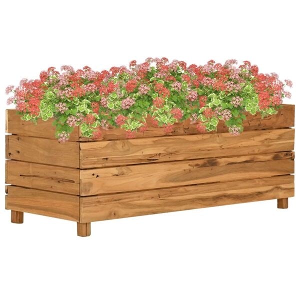 vidaXL Blomlåda upphöjd 100x40x38 cm återvunnet teakträ och stål Brun