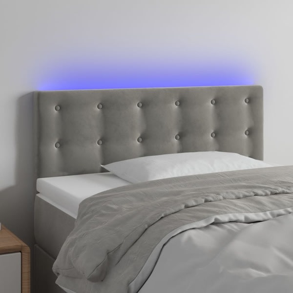 vidaXL Sänggavel LED ljusgrå 90x5x78/88 cm sammet Grå