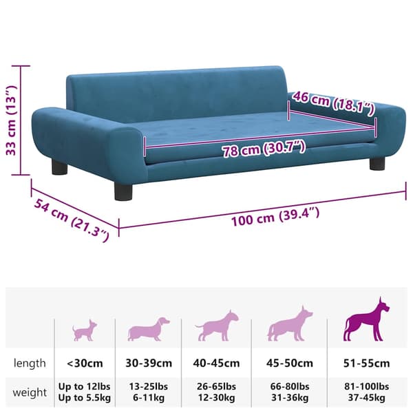 vidaXL Hundbädd blå 100x54x33 cm sammet Blå