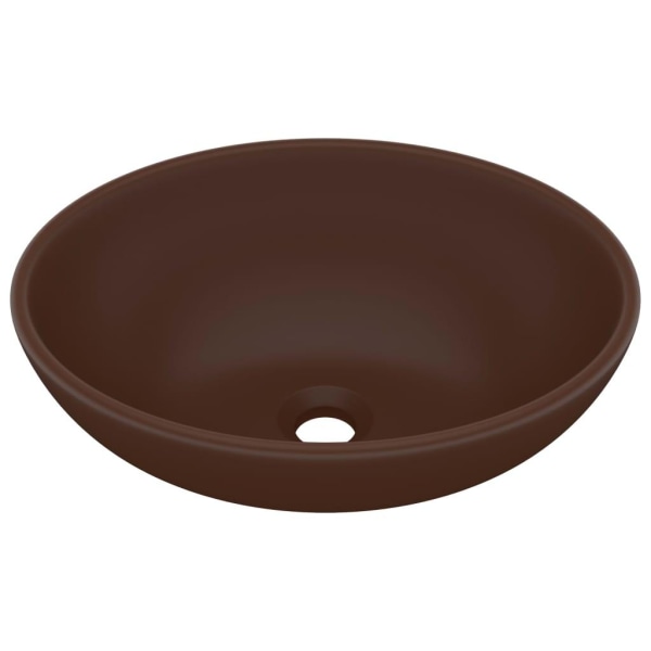 vidaXL Lyxigt ovalt handfat matt mörkbrun 40x33 cm keramik Brun