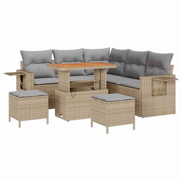 vidaXL Trädgårdsoffset med kudde 8 pcs Beige konstrotting Beige