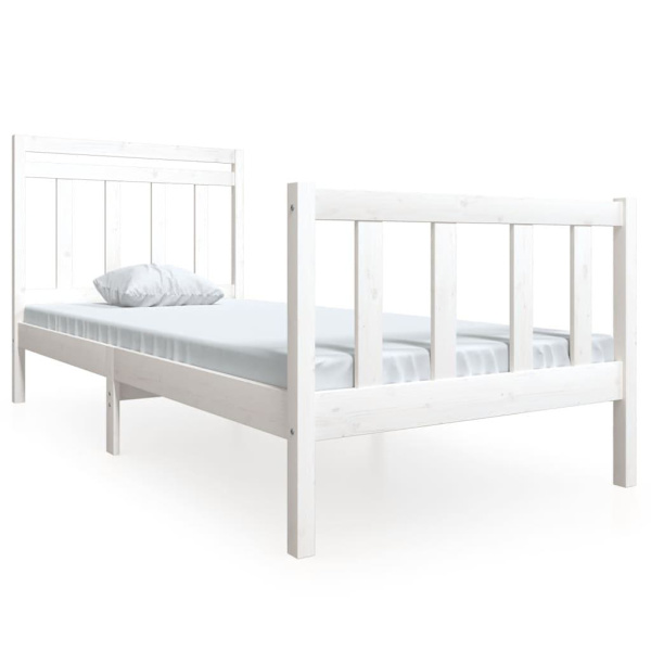 vidaXL Sängram massiv furu 90x190 cm vit