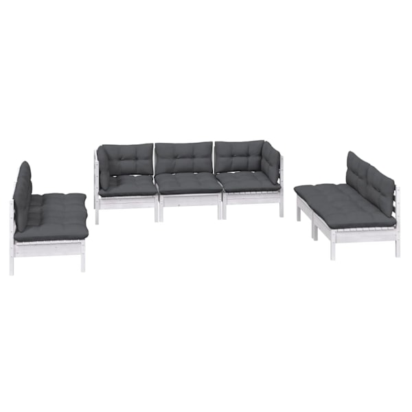 vidaXL Loungegrupp med dynor 7 delar massiv furu Vit