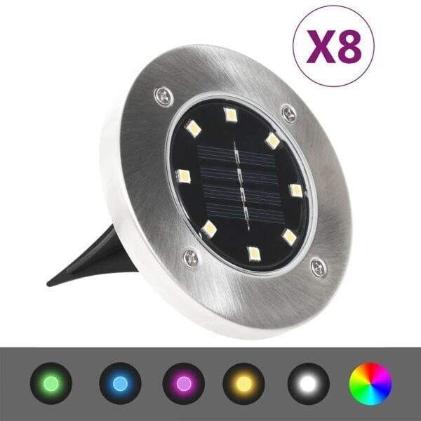 vidaXL Marklampor soldrivna 8 st LED RGB-färg Silver