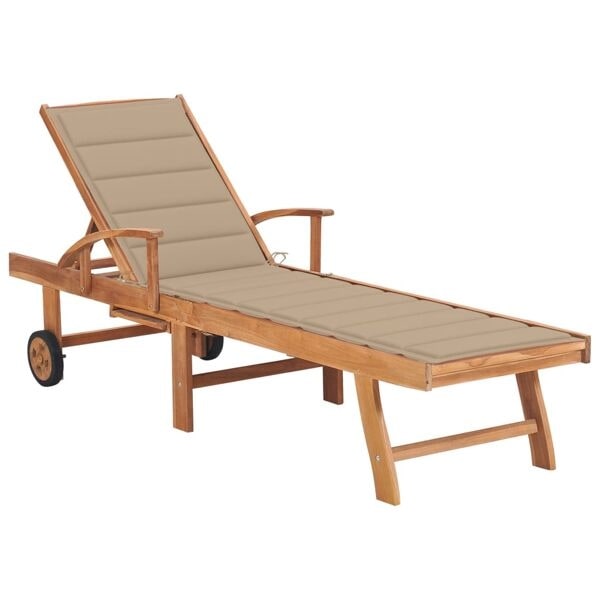 vidaXL Solsäng med beige dyna massiv teak Beige