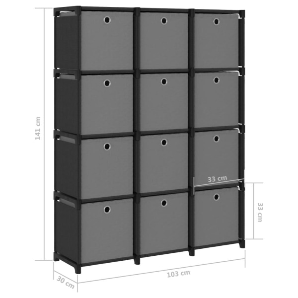 vidaXL Hylla med 12 kuber med lådor svart 103x30x141 cm tyg Svart