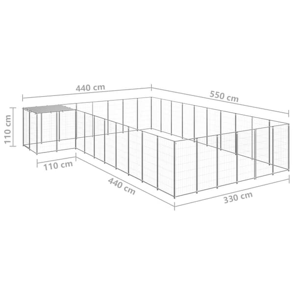 vidaXL Hundgård silver 19,36 m² stål Silver