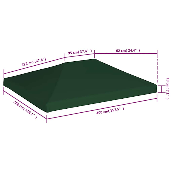vidaXL Paviljongtak 310 g/m² 4x3 m grön Grön