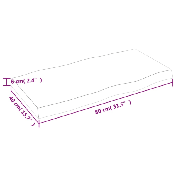 vidaXL Bordsskiva 80x40x(2-6) cm obehandlad massiv ek levande kant Brun