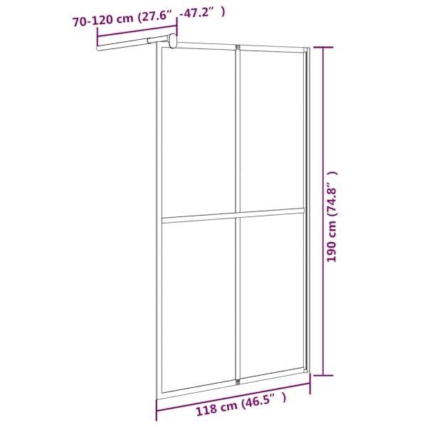 vidaXL Duschvägg 118x190 cm mörkt härdat glas Svart