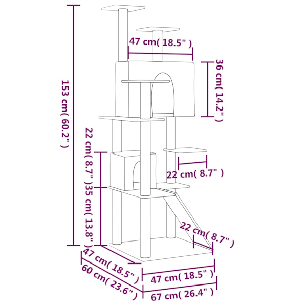 vidaXL Klösträd med sisalpelare gräddvit 153 cm Kräm