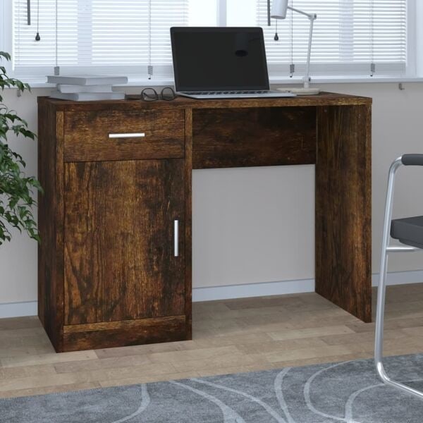 vidaXL Skrivbord lådor & skåp rökfärgad ek 100x40x73cm konstruerat trä Brun