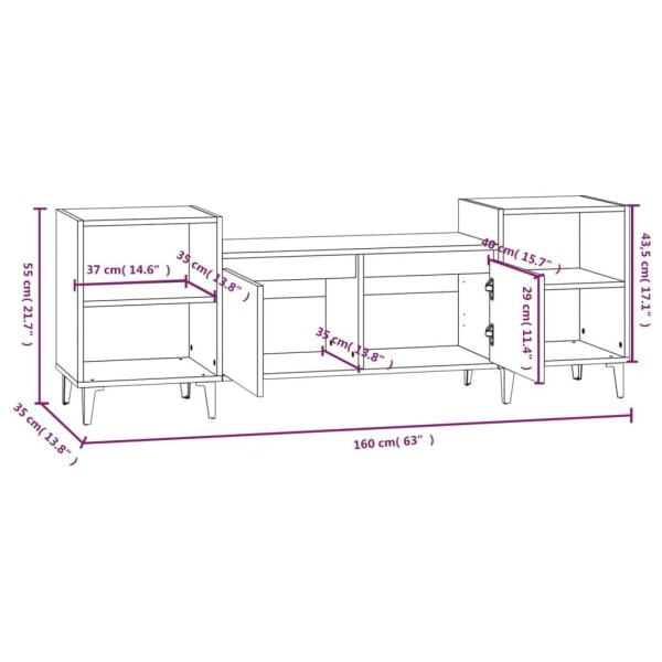 vidaXL Tv-bänk vit högglans 160x35x55 cm konstruerat trä Vit