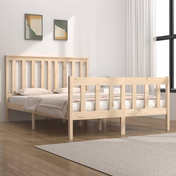 vidaXL Sängram massiv furu 135x190 cm Brun