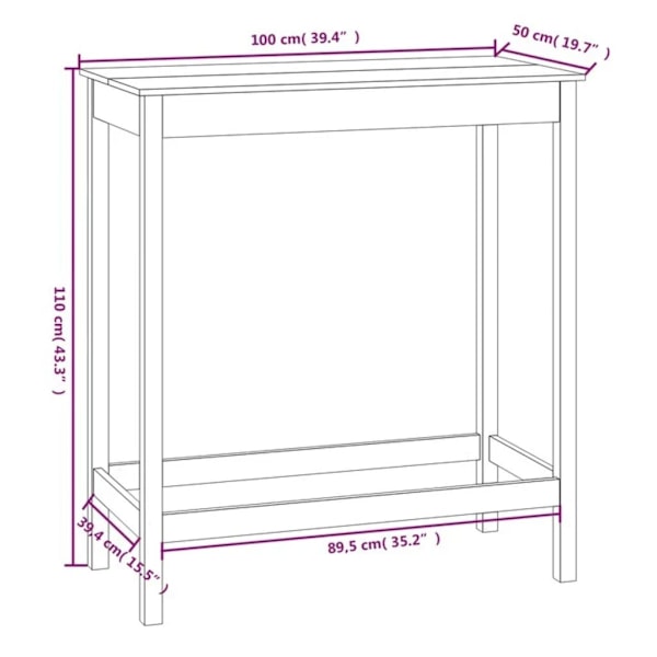 vidaXL Barbord 100x50x110 cm massiv furu Brun