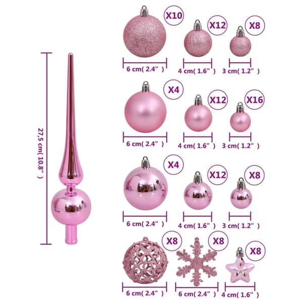 vidaXL Julgranskulor 111 delar rosa polystyren Rosa