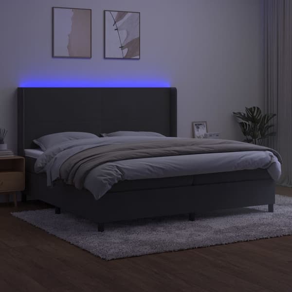 vidaXL Ramsäng med madrass & LED mörkgrå 200x200 cm sammet Grå