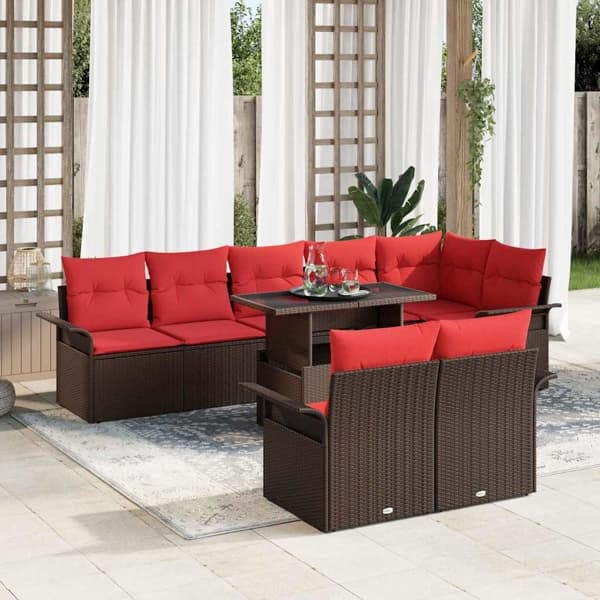 vidaXL Trädgårdsoffset 9 st Brun Poly rattan Brun