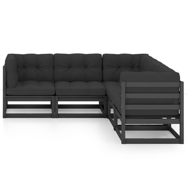 vidaXL Loungegrupp med dynor 5 delar massiv furu Svart